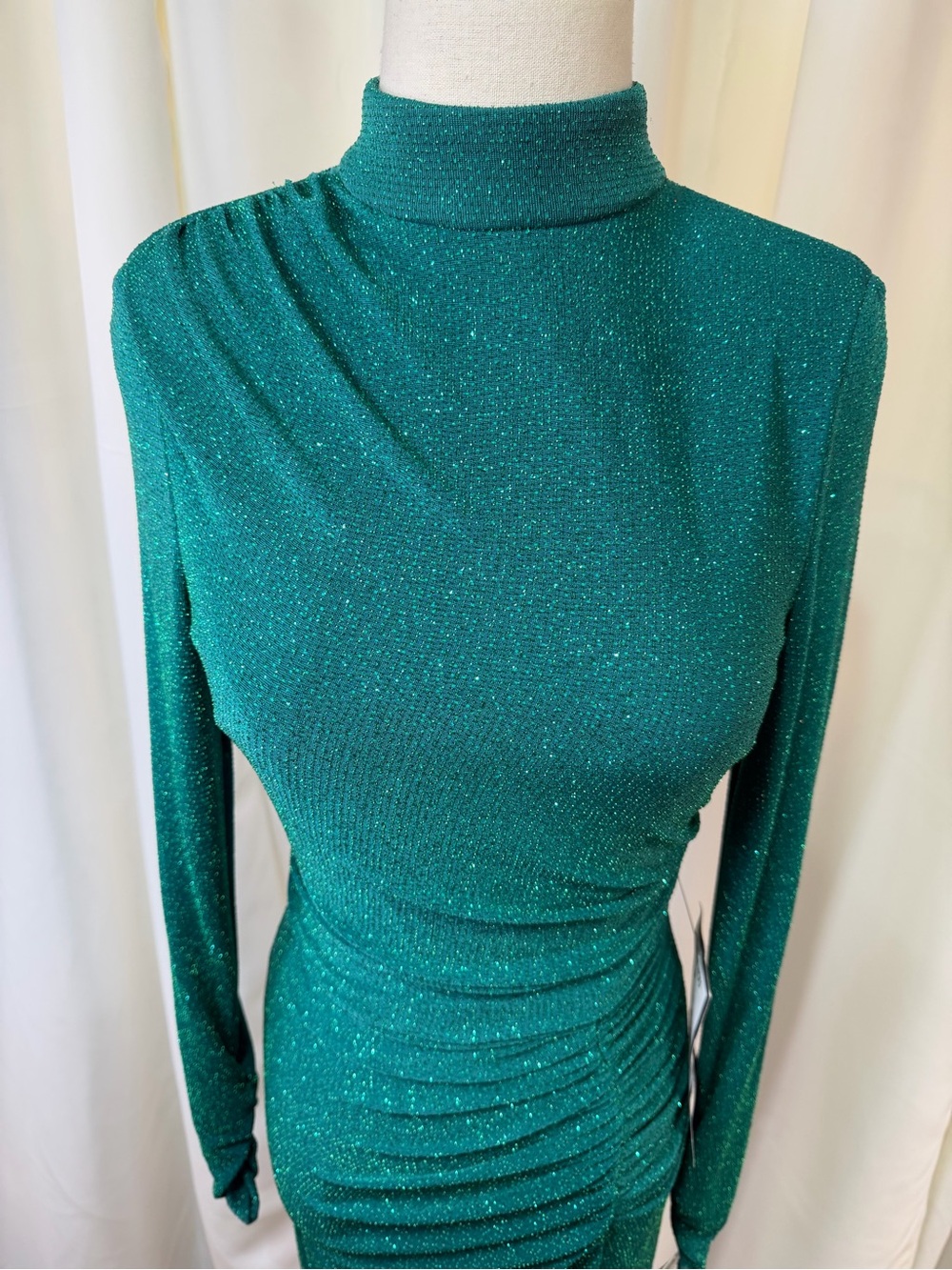 NWT Betsy & Adam ‘Ruched Glitter-Knit Side-Slit Dress’ in Green Size 6 - Picture 6 of 15